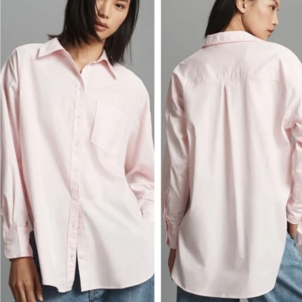 Anthropologie Maeve Bennett Oversized Button Down Shirt in Light Pink - Picture 2 of 8